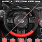 Car Steering Wheel Cover for F-150 Tundra Range Rover 15.5-16 inch, Black and Red Microfiber Leather