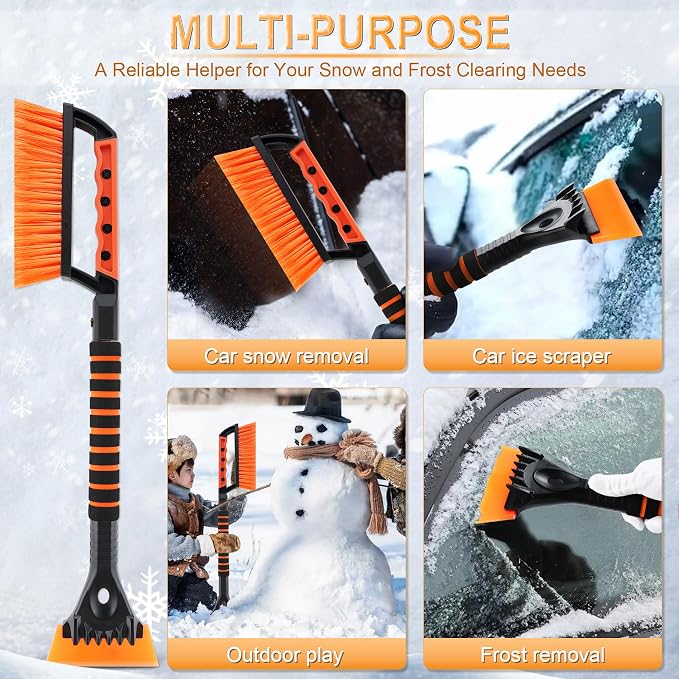 Ice Scraper and Snow Brush for Car Windshield, 24.75" Removable Snow Removal Tool, Automotive Exterior Accessories and Winter Essentials for Cars, Trucks, and SUVs,Orange