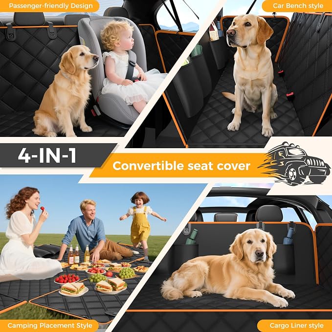 Dog Car Seat Cover for Back Seat,100% Waterproof Scratch Proof Nonslip Seat Cover,600D Heavy Duty Scratch Proof Nonslip Durable Soft Dog Hammock