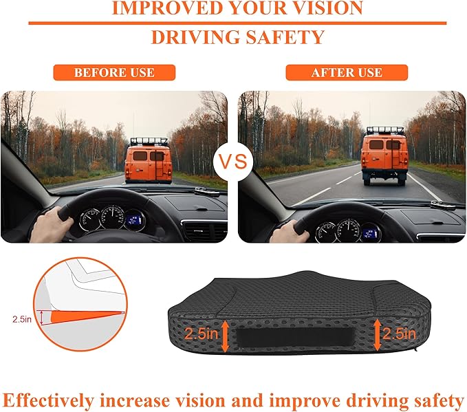 Premium Car Seat Cushion, Memory Foam Driver Seat Cushion to Improve Driving View- Coccyx & Lower Back Pain Relief - Seat Cushion for Car, Truck, Office Chair (4D Mesh Black)
