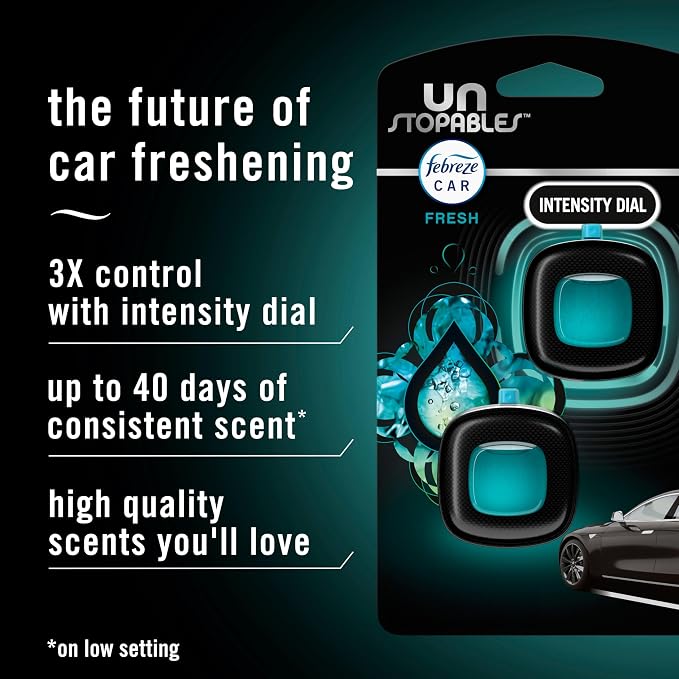 Car Air Freshener, Odor-Fighting Automotive Vent Clip, Scented Car Accessories, Long Lasting for Strong Odors, Unstopables Fresh Scent,.07 fl oz, 4 Count