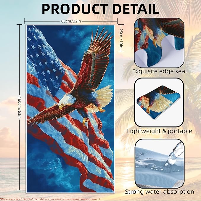 2 Pack Car Towel Seat Covers with Storage Bag, Multifunctional Towel for Gym Outdoor Sport, Picnic, Beach, Pet Dog Travel,Non-Slip Washable Car Seat Protector (Bald Eagle)