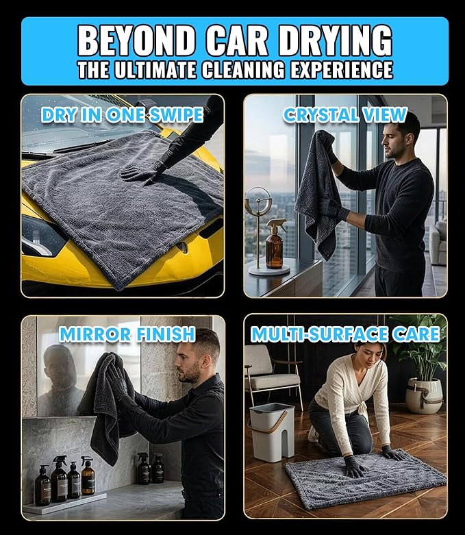 2-Pack Car Drying Towels, Large 36 x 28 Inch, 1300 GSM, Dual-Gray | Twisted Loop Microfiber Towel for Cars - Absorbent Car Dry Towel and Car Wash Towel for Streak-Free, Paint-Safe Car Detailing