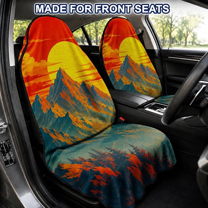 Car Seat Towel Cover 2 Pack for Front Seats, Sweat Absorbent Car Seat Protector with Non-Slip Backing, Waterproof Towel Car Seat Covers for Runners, Gym, Swimming, Beach, Mountain Sunset