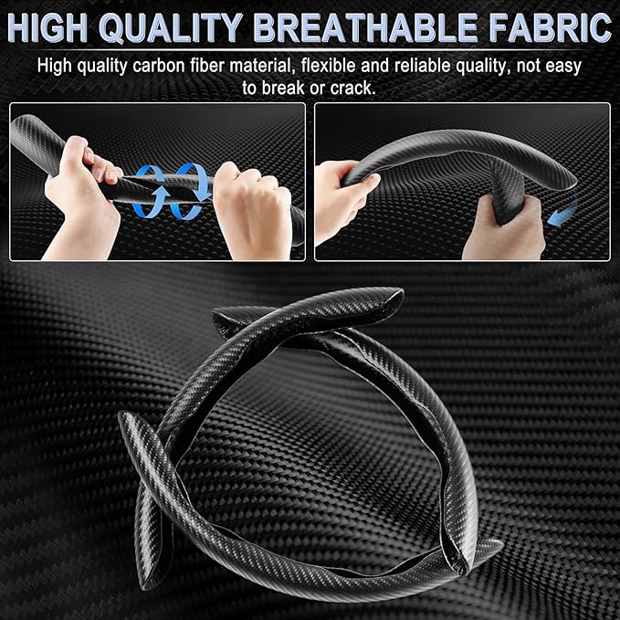 3pcs Carbon Fiber Anti-Skid Steering Wheel Cover, Waterproof & Segmented Butterfly Design, Universal 99% Vehicle Wheel Cover Protector, Car Interior Accessories (Black-3pcs)