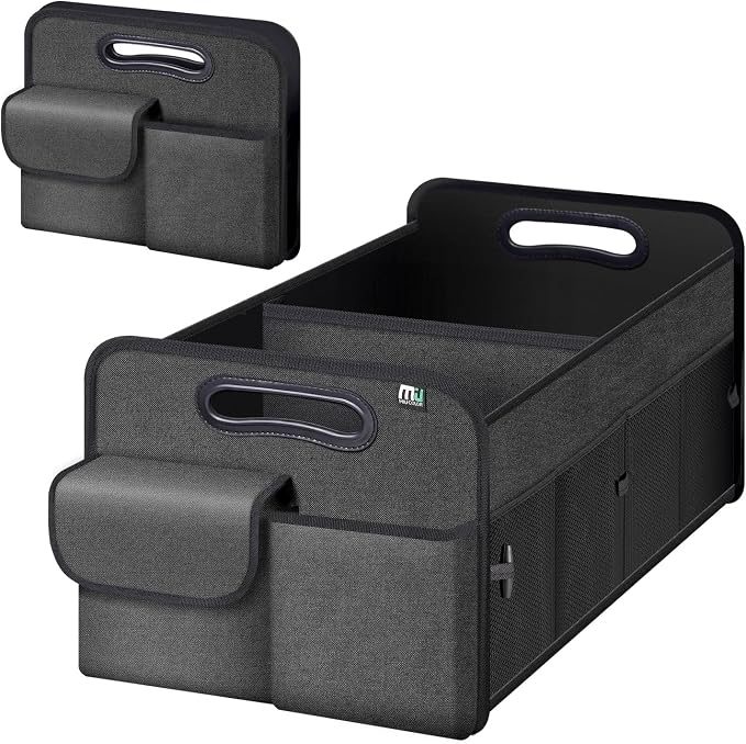 Trunk Organizer for Car, Car Organizer, 8 Mesh Pockets Trunk Organizer for SUV, Non-Slip Bottom, Storage Organizer for Sedans, Van, Jeep, Grocery, 2 Compartments, Black 22"x13"x11"
