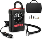 R6 12V DC Tire Inflator Portable Air Compressor, Car Air Pump with Dual Digital Display, Preset Pressure, Auto Shut-Off, 3 Light Modes, Plug-In Tire Pump for Cars, Motorcycles, Bikes, Balls