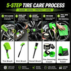 XINDELL Wheel & Tire Cleaning Kit, Deep-Reach Wheel Brush Set for Rims, Spokes, Lug Nuts and Tire Sidewalls, Scratch-Safe Car Detailing Tools with Covered Tire Shine Applicator | Not Just a Brush — A Complete Tire & Wheel Care System