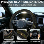 Vintage Camo American Flag Steering Wheel Cover for Men Women,Camouflage Universal 15 Inch Non-Slip Breathable Neoprene Steering Wheel Cover Fit Auto, SUVs,Includes 2 Pieces Cup Coasters