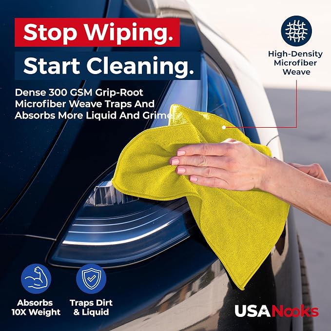 Microfiber Cleaning Cloth Yellow - 24 Pcs 12.5"x12.5" - High Performance - 1200 Washes, Ultra Absorbent Towels Weave Grime & Liquid for Streak-Free Mirror Shine - Car Washing Cloth