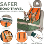 Dog Car Seat for Small/Medium Dogs Up to 35 lbs – Patented Safety System, 5" Memory Foam Pet Car Seat, Fully Detachable and Washable Cover, Front/Back Seat Travel Booster (Green & Orange)