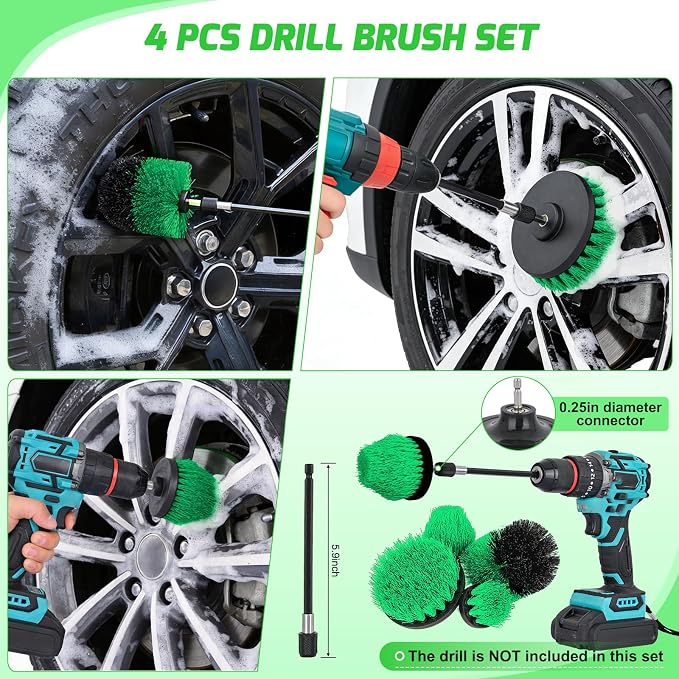 27PCS Car Detailing Kit Auto Cleaning Tools Wash Set with Storage Carry Bag Home Use for Interior Exterior Deep Clean Polish Car Care Windshield Dashboard Seat Air Vents Wheels Tires, Green