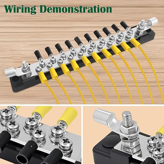 20 Power/Ground Distribution Block, Marine Bus Bar 12V Waterproof 150A Battery Terminal Junction Block for Automotive RV Solar Wiring, Boat Bus Bar Kit 2 x M6 Posts, 20 x M4 Terminal Screws