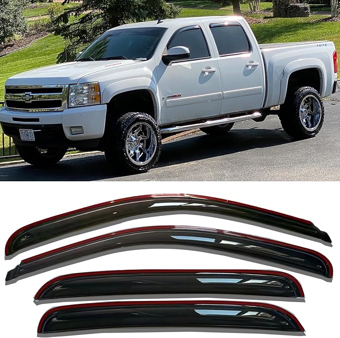 in-Channel Window Visors Rain Guards Sun Rain Snow Vent Guard Shade for 2007-2013 Chevy/GMC Crew Cab Pickup SUV Wind Deflectors 194515 4-Pieces Set