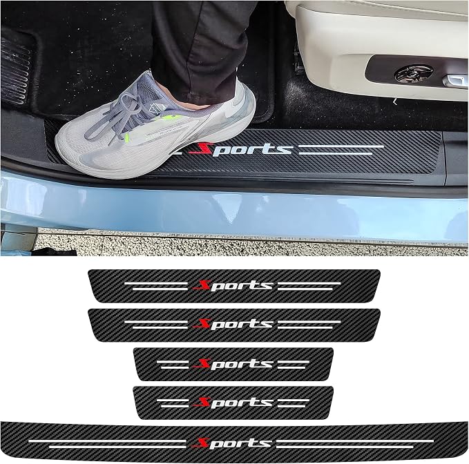 5PCS Car Door Sill Protector,Carbon Fiber Sport Threshold/Rear Bumper Guard Sticker Door Edge Protection Decorate,Interior Accessories Self-Adhesive Anti-Scratch Waterpoor(White sport-5Pcs)