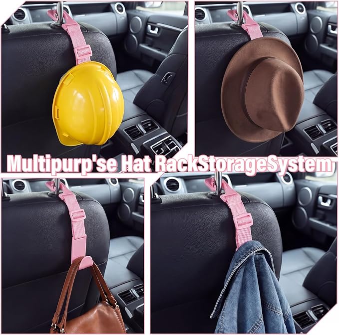 4 Pcs Hard Hat Hook for Truck Adjustable Hard Hat Holder Hardhat Holder for Truck Seat Back Organizer 55 lb Load Heavy Duty Hardhat Hanger Storage Car Vehicle Headrest Bag Gear (Pink)