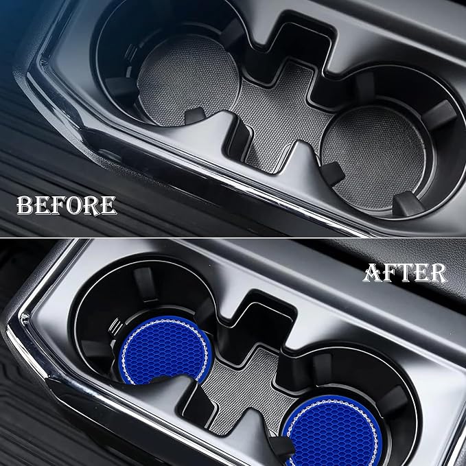 2PCS Bling Cup Holder Coaster, 2.75 Inch Auto Car Cup Holder Insert Coasters, Soft Silicone Anti-Slip Shockproof, Universal Vehicle Interior Accessories for Women Girls (Deep Blue & White)