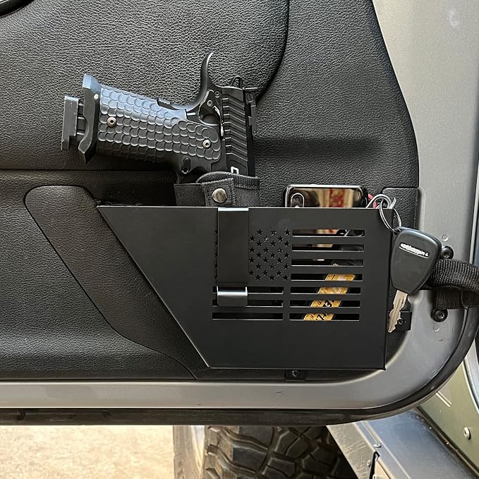 MAIKER Metal Front Door Storage Box, Door Side Insert Organizer Box Pockets for 2007-2018 Jeep Wrangler JK JKU 2/4 Door 2pcs(Black)