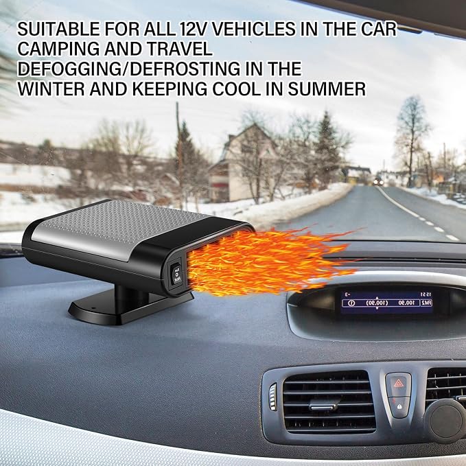 2 Pcs 12V 150W Portable Car Heater Defroster 2 in 1 Modes Automobile Windscreen Fan Heating and Cooling Windshield Fan Defroster Demister with Plug into Cigarette Lighter (Grey)