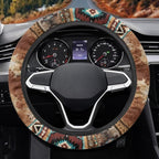 Car Steering Wheel Cover Universal Fit SUV Truck Van, Anti-Skid Soft Stretchy All Weather Protection Auto Decor Accessories, Aztec Navajo Splash Brown