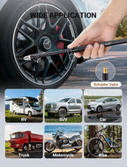 Heavy Duty Tire Pressure Gauge, Straight-On Dual Head Air Pressure Gauge Range 10-150 PSI, Air Gauge & 4 Valve Caps, Semi Truck Tire Gauge for Truck, RV, Car