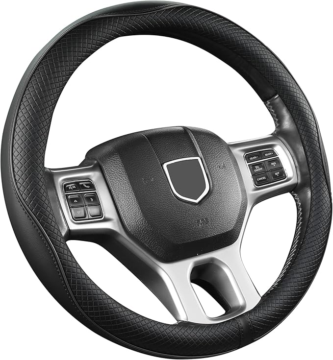 Customized Auto Car Steering Wheel Cover for Chevy 14.5-15 inches, Steering Wheel Cover for Chevrolet(Black Line-Standard Size)