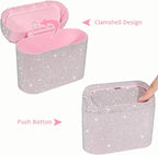 Bling Car Trash Can with Lid, Leakproof Mini Vehicle Trash Bin Automotive Dustbin Organizer Storage, Sparkling Crystal Rhinestone Trash Bag Container with 30pcs Garbage Bags Car Accessories