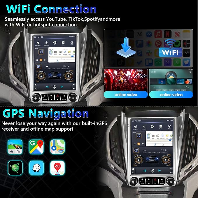 Android 12 Car Stereo, 10.1-inch HD Touchscreen, WiFi GPS Navigation Radio Player with Backup Camera for Chevrolet Equinox, GMC Terrain 2012-2017 (2+32G Without Lock)