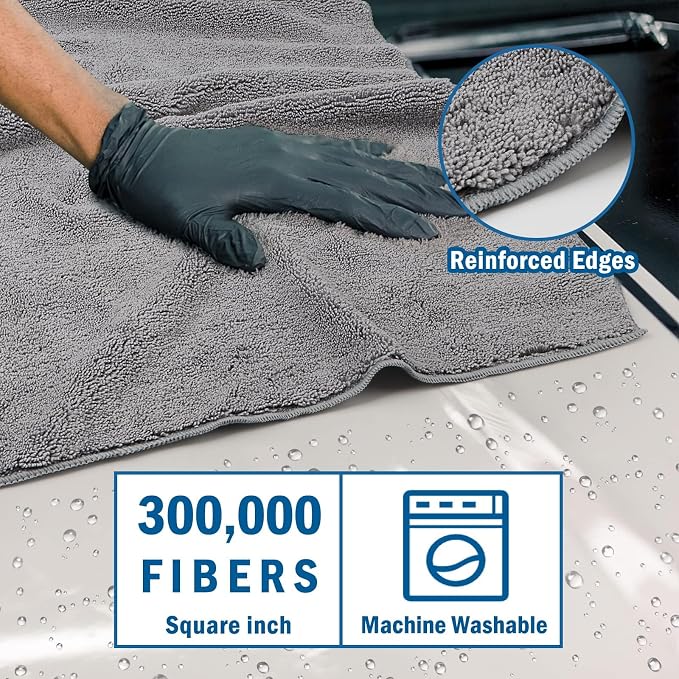 Professional Large Microfiber Car Drying Towels 4 Pack, Lint Free, Scratch Free, Highly Absorbent Drying Towel for Cars, SUVs, RVs, Trucks, and Boats,31" x 24 ",Grey