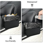 Collapsible Car Trash Can, Leather Vehicle Garbage Organizer Bin Holder with One Roll Trash Bag, Foldable Hanging Mini Cars Storage Bag Container for Auto, SUV (Black)