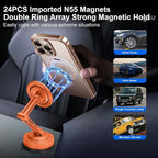 All-Metal Alloy Long Arm Magnetic Suction Cup Car Phone Mount(Orange) | Strong Powerful Magnetic Heavy-Duty Windshield Dash 360° Mechanical Rotation Cell Mobile Phone Vehicle Bracket for All Cars