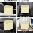 Car Trash Can, Portable Vehicle Trash Bin with Lid, Car Dustbin Garbage Organizer Holder with One Roll Trash Bag, Leakproof Hanging Mini Cars Storage Bag Container for Auto, SUV, Office (Beige)