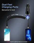 iPhone 17e USBC Car Charger with Built-in 3ft Coiled Cable Fast Charging | USB C Car Adapter for iPhone 17 16 15 Pro Max, Samsung S26 S25 Ultra Retractable Cord Type C Cigarette Lighter Adapter