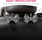 2PCS Bling Bow Car Seat Headrest Hooks, S-Type Crystal Auto Rear Seat Organizer for Handbags Purses Groceries, Cute Rhinestone Bow Seats Back Storage Hook for SUV Truck Sedan (Black)