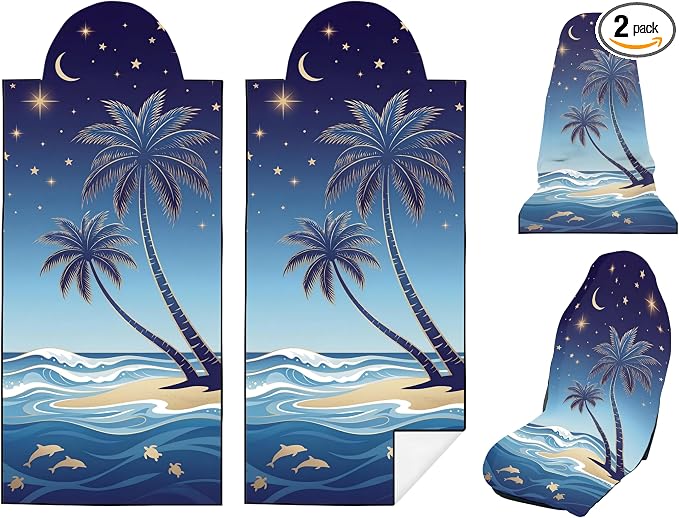2 Pack Car Seat Towel Covers, Sweat-Proof Microfiber Seat Protectors for Gym, Running, Beach & Workout, Breathable Quick-Dry, Machine Washable, Starry Palm Sea Print, Universal Fit
