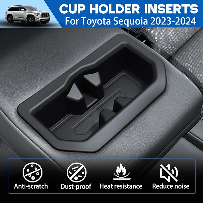 5PCS Cup Holder Set for Toyota Sequoia Accessories 2023 2024 2025 2026 TPE Cup Holder Insert Front Center Console/2nd/3rd Row Protector Organizer Pad for 2024 Sequoia (SR/Limited) 8 Seat Only