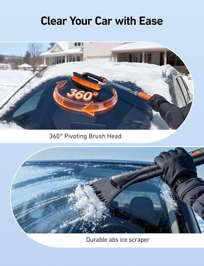 47.2" Ice Scrapers for Car Windshield and Extendable Snow Brush with Foam Grip and 360° Pivoting Brush Head for Auto Car Truck and SUV(Orange)
