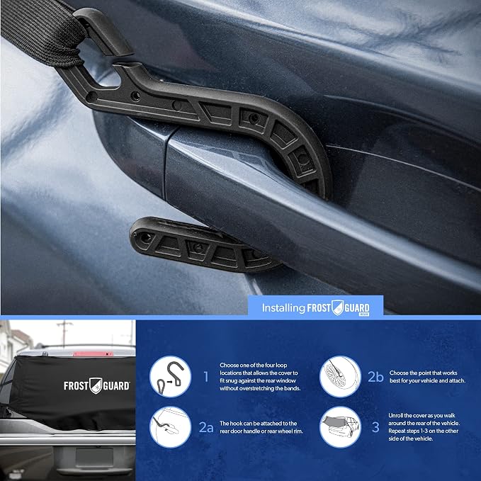 Rear Windshield Cover for Ice and Snow, For SUVs and Trucks - Rear Window Cover to Reduce Scraping, Elastic to Conform to Vehicle's Shape - Secure Hooks for Snug Fit - Black, 59 x 20 Inches