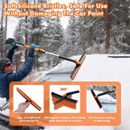 3 in 1 Silicone Snow Brush with Ice Scrapers, 39.37" Extendable Window Ice Removal with Squeegee for Windshield, 360° Pivoting Brush Head Cleaner Tool for Car, Truck, SUV
