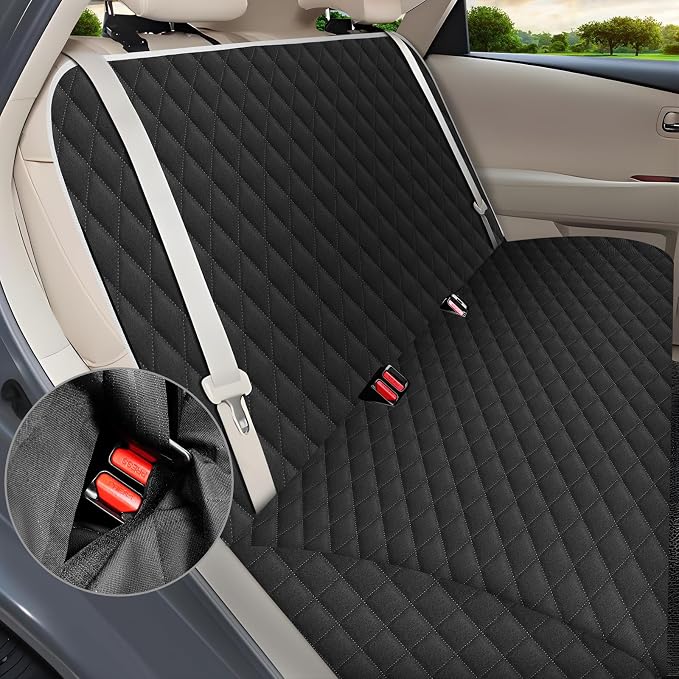 Dog Hammock for Car Back Seat Scratch Proof Nonslip Pet Car Seat Cover,Side Flaps with Zipper, Heavy Duty Car Seat Cover for Dogs with Storage Bag (Black-Zipper)