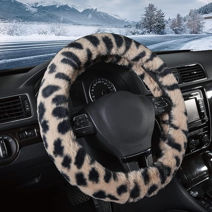 Steering Wheel Cover, Fluffy Car Wheel Covers for Women/Girls/Ladies，Soft Wool Fur Steering Wheel Protector, Universal 14 1/2 inches to 15 inches - White