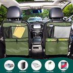 Dark Green Car Seat Organizer for Kids Backseat Kick Mat with Adjustable Strap Seat Back Protector for SUV Cars Vehicle 1 Pcs