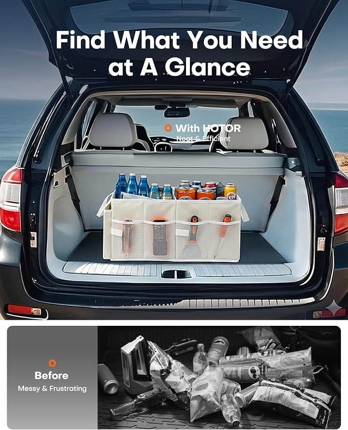 Trunk Organizer for Car - Car Organizer, Foldable Trunk organizer for SUVs & Sedans, Sturdy Organization for Car Accessories, Tools, Sundries, Beige, 2 Compartments, 21.3"×12.6"×10.6"