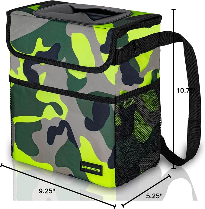 Cute Car Trash Can with Lid – Multipurpose Collapsible Trash Bin for Car, Leak-Proof Organizer, Waterproof Garbage Can with Storage Pockets & Adjustable Straps, 2 Gallons (Camo Green)