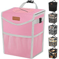 Car Trash Can with Lid, Cute Leakproof Car Trash Garbage Bag Hanging Vehicle Trash Bin Small Portable Automotive Garbage Cans Organizer for Back/Front Seat(Trapezoid,Pink