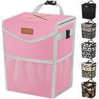 Car Trash Can with Lid, Cute Leakproof Car Trash Garbage Bag Hanging Vehicle Trash Bin Small Portable Automotive Garbage Cans Organizer for Back/Front Seat/Console(2.8 gal,Pink