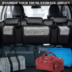 Car Trunk Organizer and Storage, Backseat Hanging Organizer for SUV, Truck, MPV, Waterproof, Collapsible Cargo Storage Bag with 5 Pockets, Bling Car Interior Accessories for Women,White
