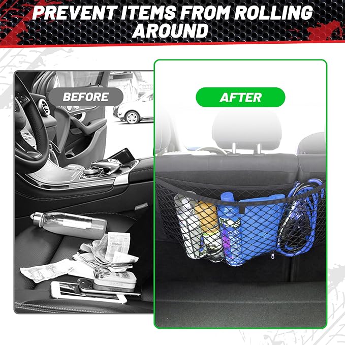 Universal Cargo Net Pocket Elastic Netting Car Mesh Pouch for Trunk RV Boats Home Cargo Storage with Screws and Hooks (21.7'' x 9.8'')