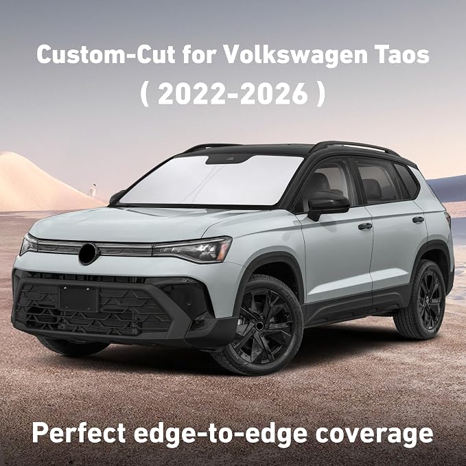 Windshield Sunshade Compatible for Volkswagen VW Taos 2022-2024 2025 2026, Sun Visor for Front Windshield & Window Sun Shade Cover, UV Heat Blocker & Protector, Car Accessories