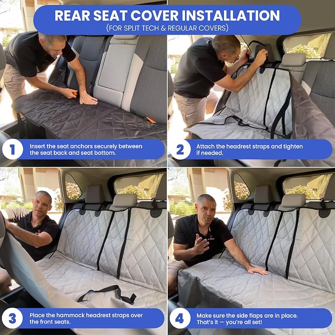 Dog Backseat Cover with Hammock for Cars, SUVs, and Trucks – Waterproof Layers, Nonslip Seat Protector, Durable Nylon Clips, K9 Shield with Heavy Duty Thread, (Extra Large, Black)